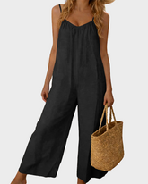 Strappy Backless Wide Leg Romper with Pockets Sleeveless Tie Back Loungewear