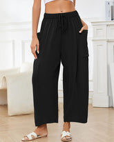 Women's Linen Blend Wide Leg Loose Pants Casual Beach Palazzo Harem Pockets