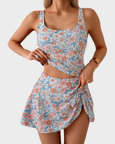 Women Tummy Control Two Piece Bathing Suit High Waisted Tank Top with Swim Skirt