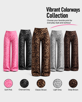 Womens Leopard Print Wide Leg Pants Elastic Waist Fluid Drape Straight Crop Casual