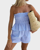 Striped Tube Top & Shorts Set Casual Strapless Two Piece for Women