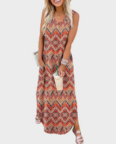 Summer Casual Floral Maxi Dress Vacation Beach Sundress with Pockets