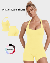 Women's Halter Top & Sports Shorts 2 Piece Yoga Gym Set