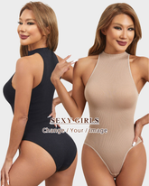 Ladies Turtleneck Sleeveless Outgoing Thong Tight Body Shaper Jumpsuit