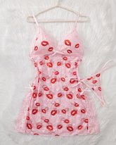 Lace Trim Cami Nightdress & Thong Sexy Lingerie Set