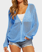 Crochet Lightweight Hooded Zip Up Mesh Beach Swimsuit Cover Up