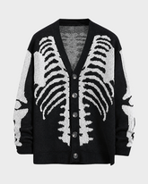 Skeleton Print Long Sleeve V Neck Button Front Loose Drop Shoulder Soft Knit Halloween Fall Top