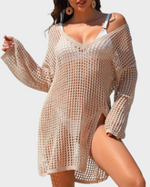 Women's Crochet Loose Side Split Cover Up Beach Hollow Out Swim Dress