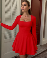 Square Neck Ruffle Hem Corset Party Mini Dress