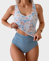 Two Piece U Back High Waisted Tummy Control Tankini Set