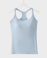 Ribbed Racerback Crop Tank Built in Bra Wireless Supportive Yoga Top
