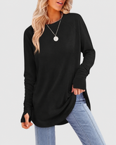 Tunic Long Sleeve Thumb Holes Curved Hem Stretchy Round Neck Top