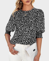Women's Polka Dot 3/4 Sleeve Crew Neck Blouse Casual Soft Office Top