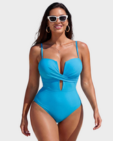 Lace Up Wrap Front V Neck Tummy Control One Piece Swimsuit