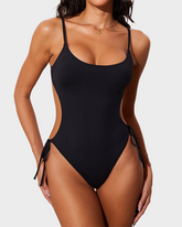 Backless Cut Out Lined One Piece Adjustable Straps Swimsuit