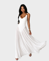 Deep V Neck Tulle Sheer Cami Lightweight Fit Sleeveless Maxi Dress