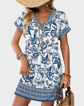 Women's Casual V Neck Short Sleeve T Shirt Dress