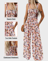 Bohemian Loose Sleeveless Printed Wide Leg Jumpsuit with Pockets Casual Romper