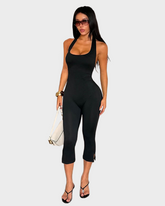 Women's Solid Color Sleeveless Halter Neck Skinny Fit Casual Comfy Jumpsuit