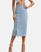 The All-Seasons High Waisted Button Front Denim Skirt
