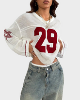 Hollow Football Y2K Long Sleeve Sweater Women's Streetwear Retro Casual Pullover