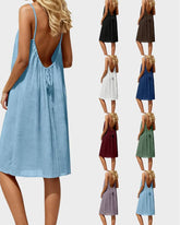 Women's Solid Cami Lounge Dress Sleeveless Knee Length Summer Sleepwear