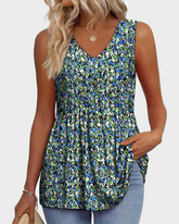 V Neck Flowy Peplum Tank Top Sleeveless Babydoll Stretchy Top