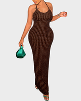 Criss Cross Backless Frill Cami Bodycon Maxi Dress