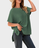 Summer Vibes Oversized Ribbed Crew Neck Knit Top with Side Slit