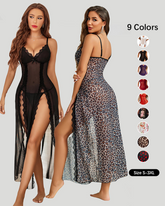 Sexy Lace Mesh V Neck Side Split Babydoll Chemise Nightgown