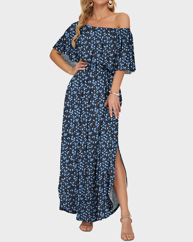 Women's Off The Shoulder Long Ruffle Maxi Dress with Pockets