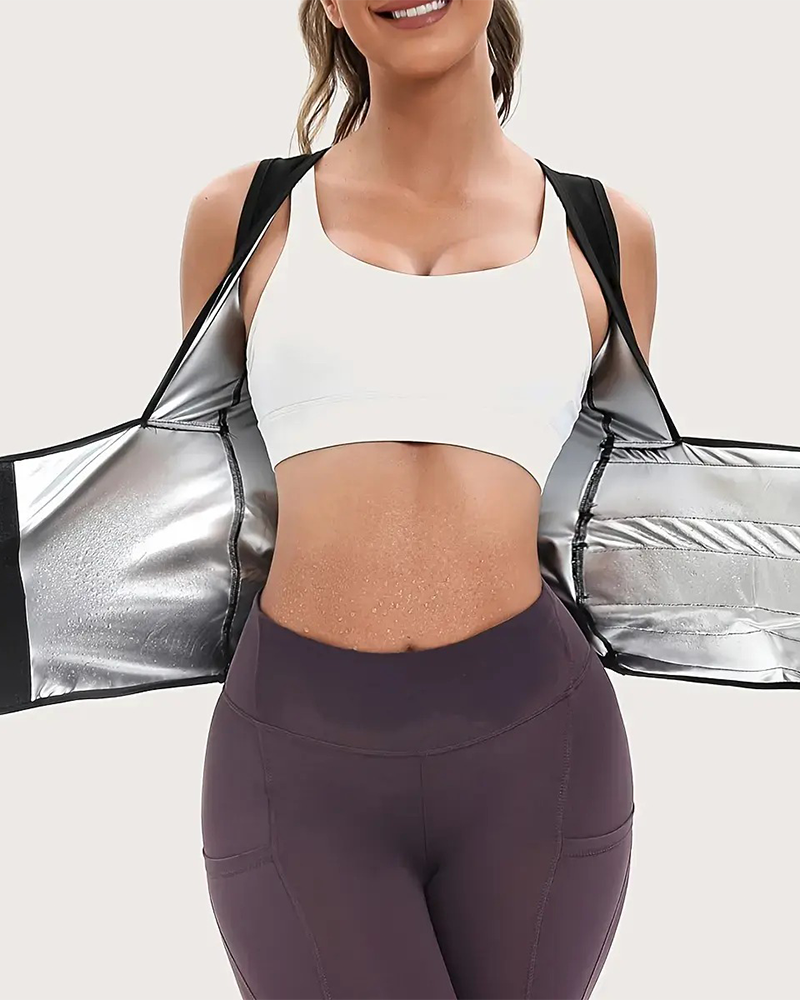 Women's Zip Up Sauna Shapewear Vest Built In Bra Tummy Control Gym Top