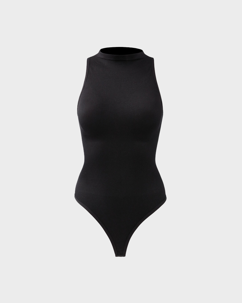 Ladies Turtleneck Sleeveless Outgoing Thong Tight Body Shaper Jumpsuit