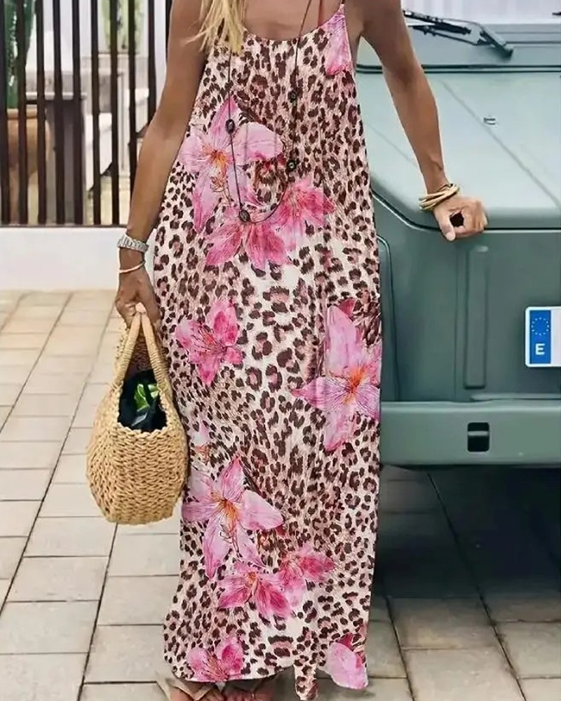 Bohemian Spaghetti Strap Halter Backless Maxi Dress Sleeveless Casual Dress