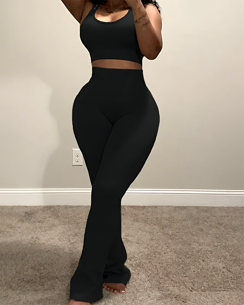 Women's Cropped Top & Wide Leg Pants Set