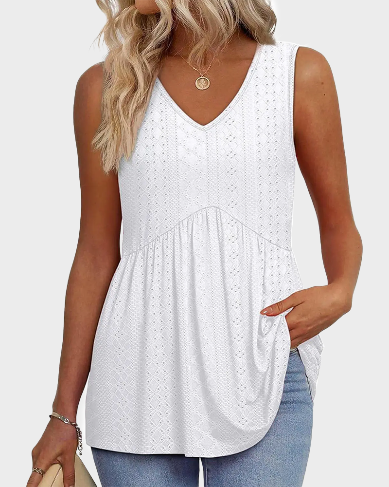 V Neck Flowy Peplum Tank Top Sleeveless Babydoll Stretchy Top