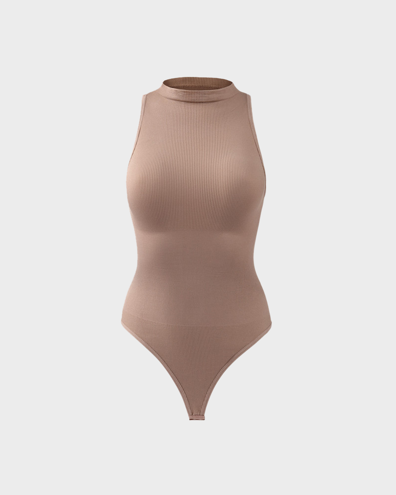 Ladies Turtleneck Sleeveless Outgoing Thong Tight Body Shaper Jumpsuit