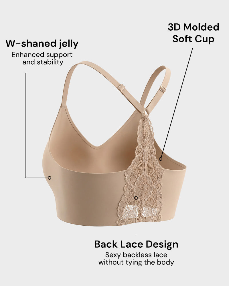 Lace Jelly Bralette Wireless Seamless Deep V Padded Everyday Bra