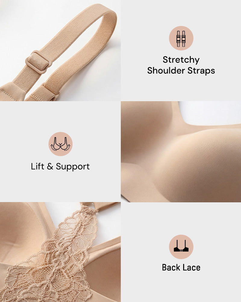 Lace Jelly Bralette Wireless Seamless Deep V Padded Everyday Bra