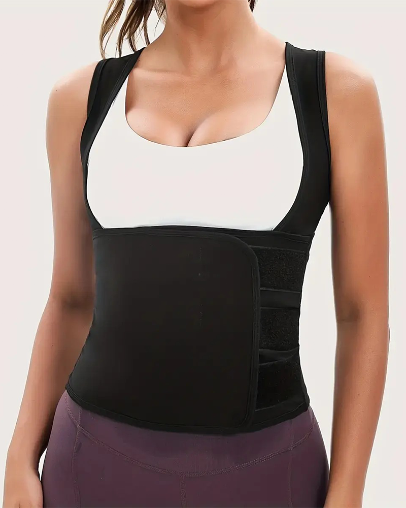 Women's Zip Up Sauna Shapewear Vest Built In Bra Tummy Control Gym Top