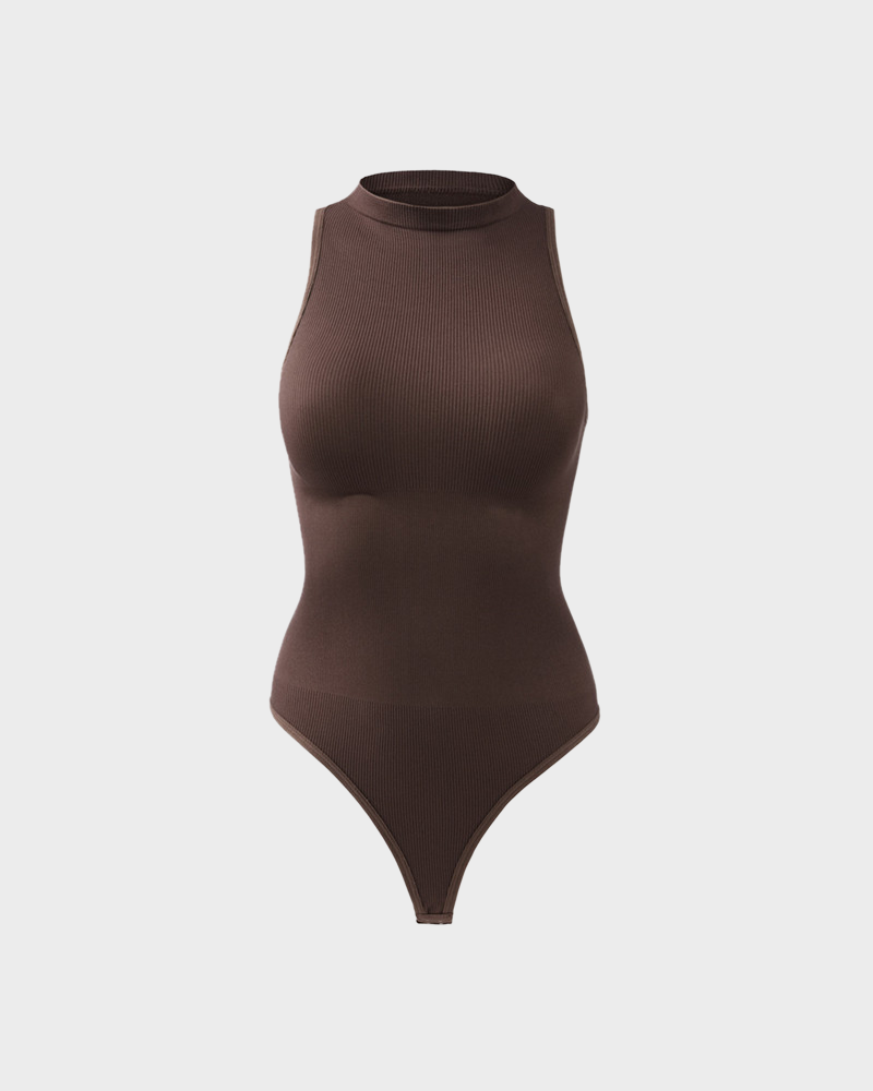 Ladies Turtleneck Sleeveless Outgoing Thong Tight Body Shaper Jumpsuit