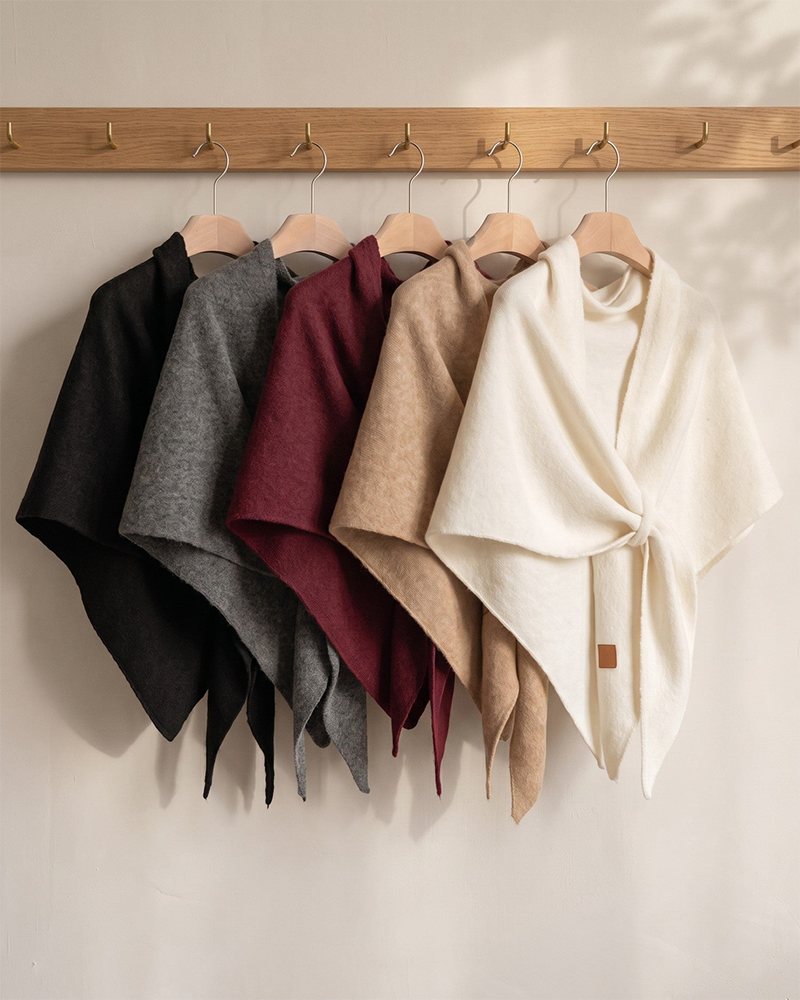 Soft Knitted Wrap Shawl Thick Warm Knotted Detail Cover-Up
