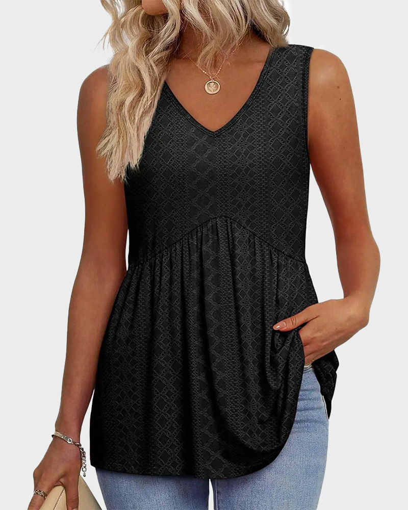 V Neck Flowy Peplum Tank Top Sleeveless Babydoll Stretchy Top