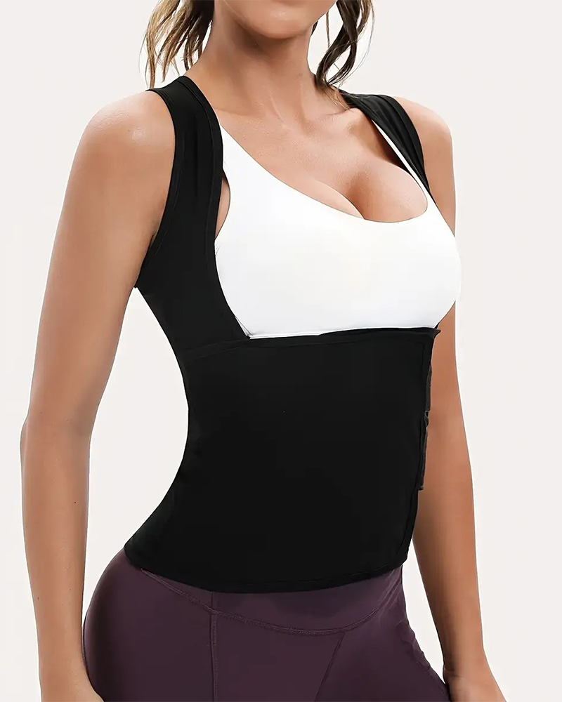 Women's Zip Up Sauna Shapewear Vest Built In Bra Tummy Control Gym Top