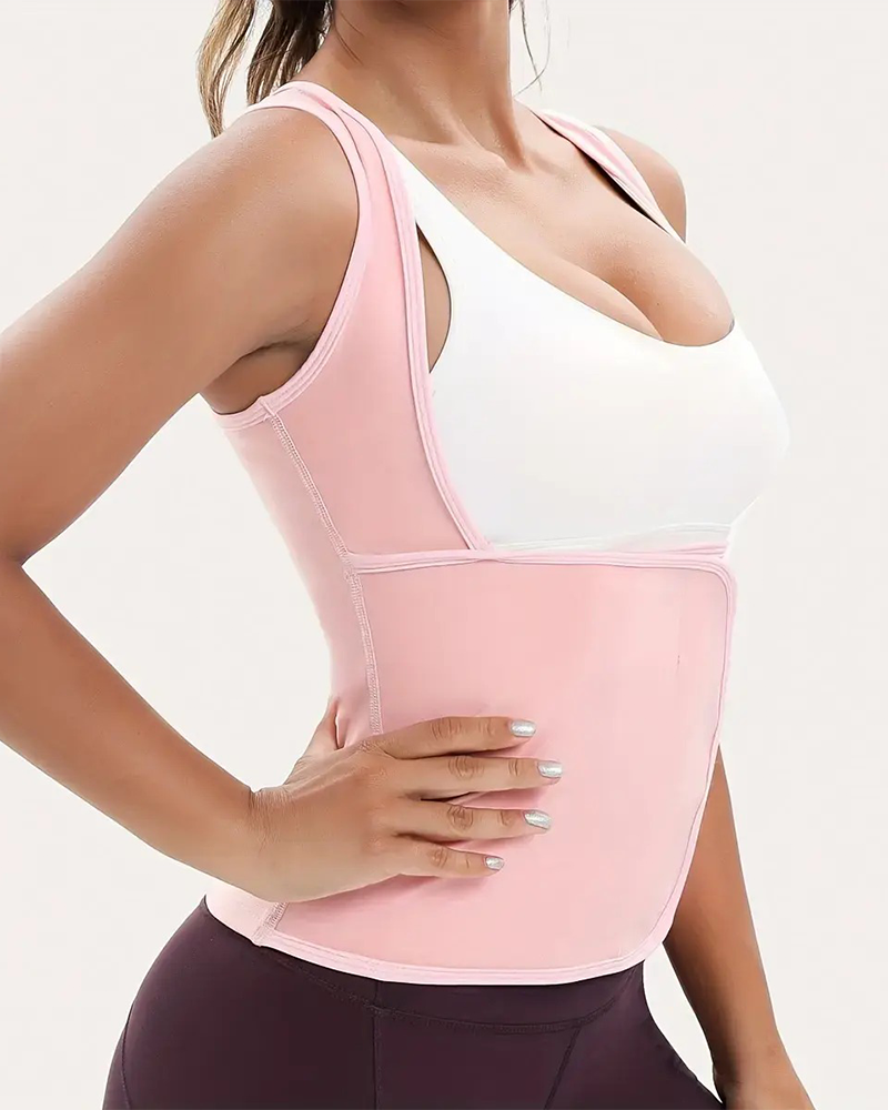 Women's Zip Up Sauna Shapewear Vest Built In Bra Tummy Control Gym Top