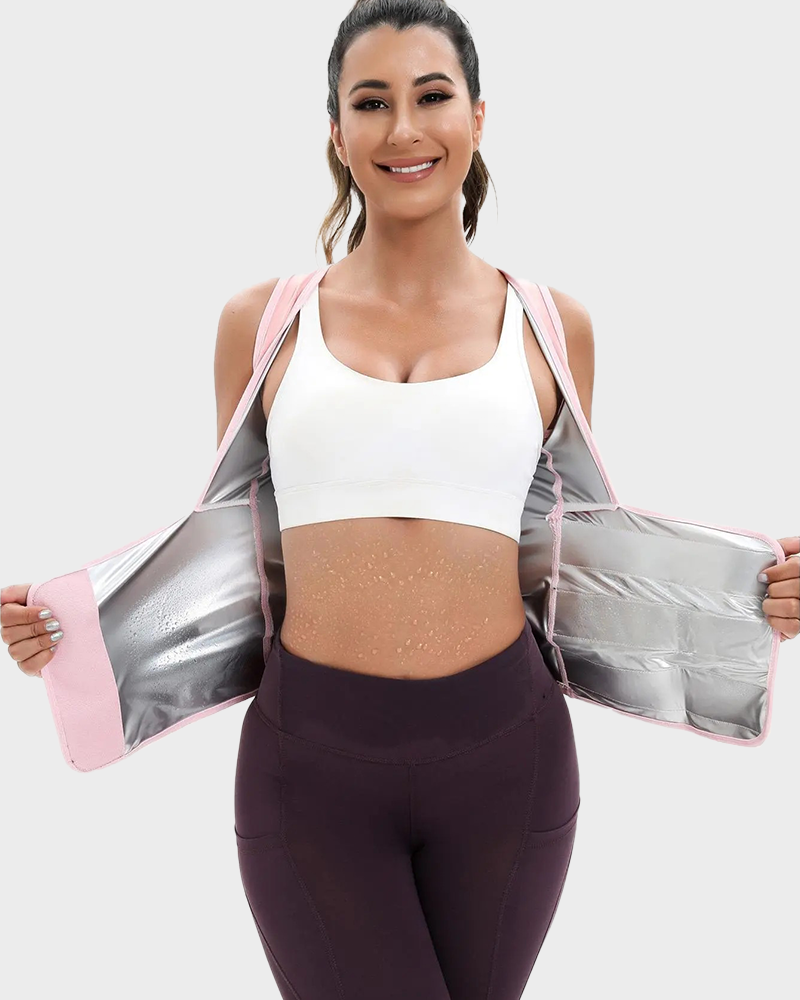 Women's Zip Up Sauna Shapewear Vest Built In Bra Tummy Control Gym Top