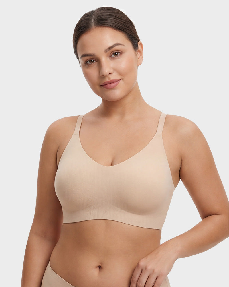 Lace Jelly Bralette Wireless Seamless Deep V Padded Everyday Bra