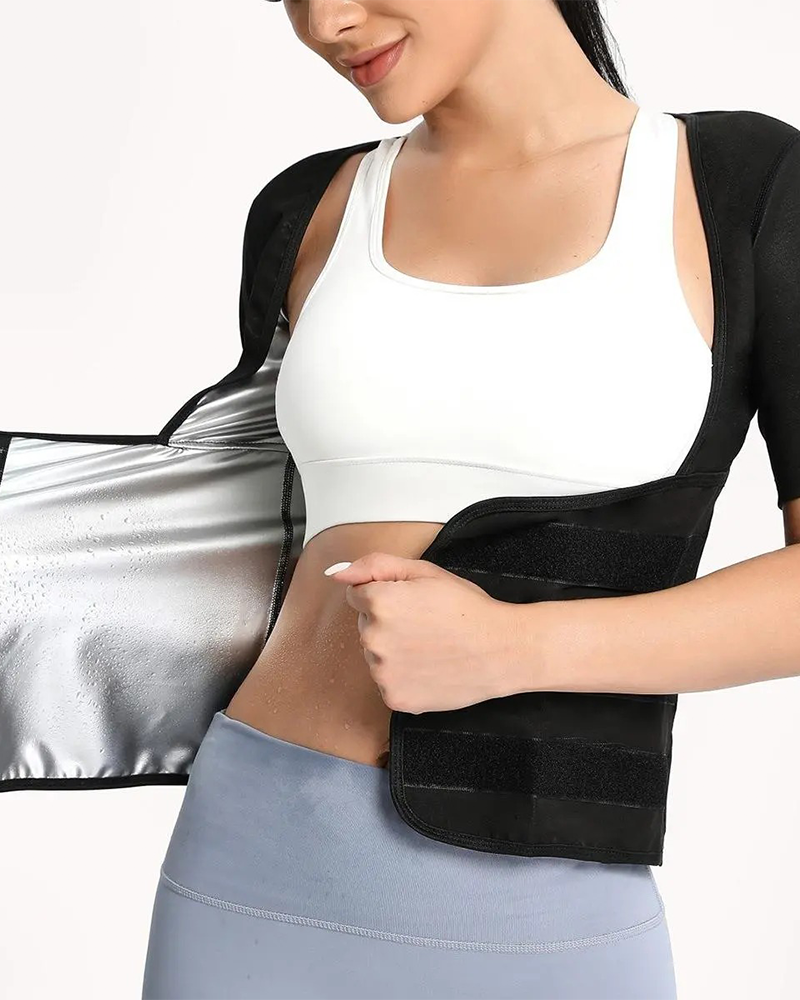 Women's Zip Up Sauna Shapewear Vest Built In Bra Tummy Control Gym Top