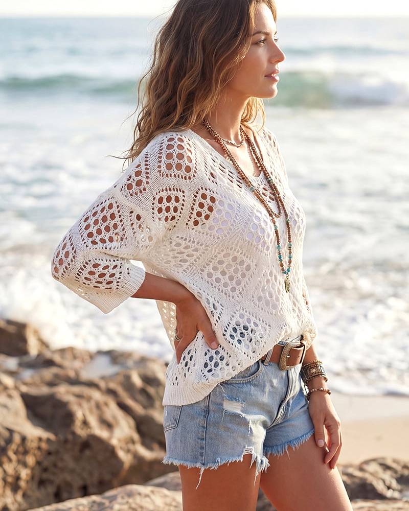 Bohemian V-Neck Crochet Top for Women