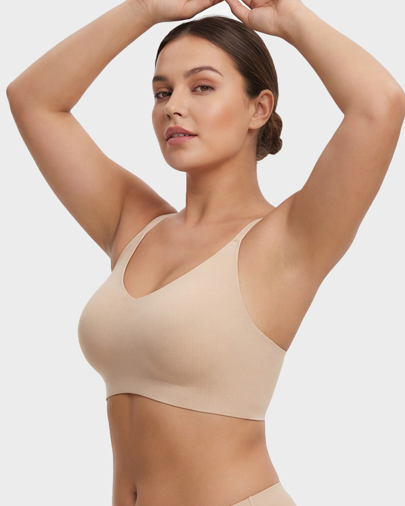 Lace Jelly Bralette Wireless Seamless Deep V Padded Everyday Bra